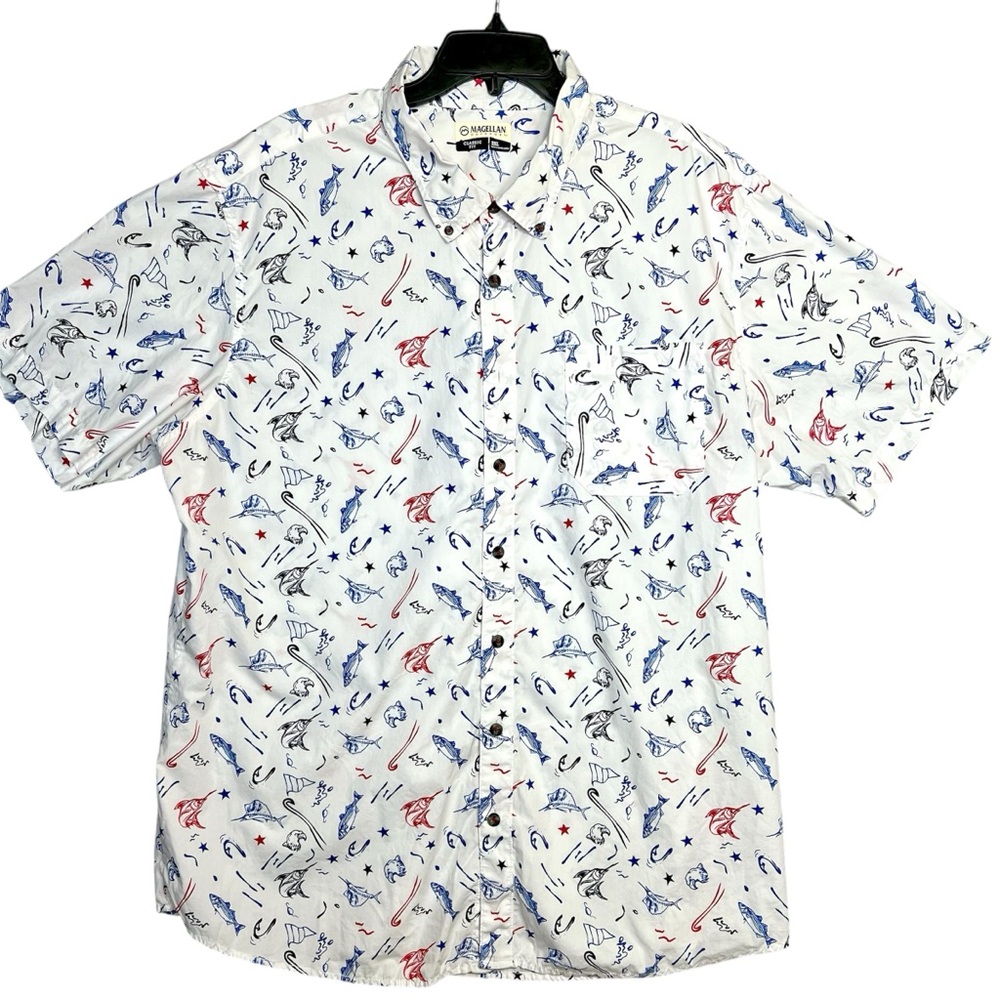 Magellan Outdoor Men 2XL Summerville Classic Fit Print American Fishing Shirt